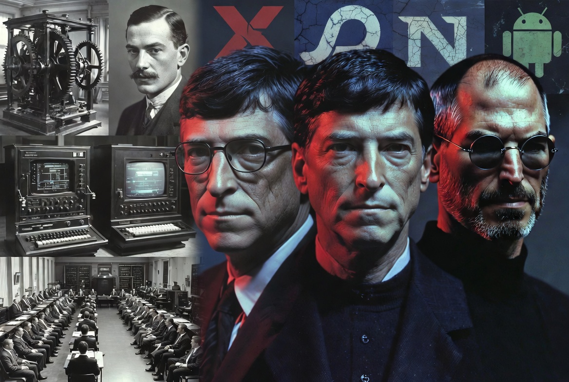 Early computing pioneers (Babbage, Turing, Zuse, ENIAC) versus Bill Gates and Steve Jobs — the real history and alleged rival-crushing rumors behind tech dominance