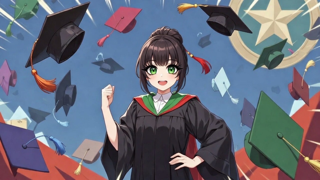 Mock photo of Kristi Noem graduating and everyone celebrating by throwing their graduation caps